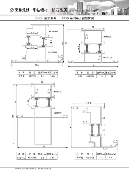 GR55F系列平開窗型材圖